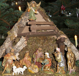 traditional crib with shepherd, wise men and angel